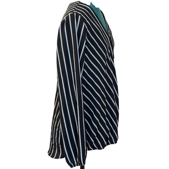 APT. 9 Brand Striped V-Neck Wrap Blouse w/Puff Sleeve Polyester Women's Size L - Picture 7 of 15